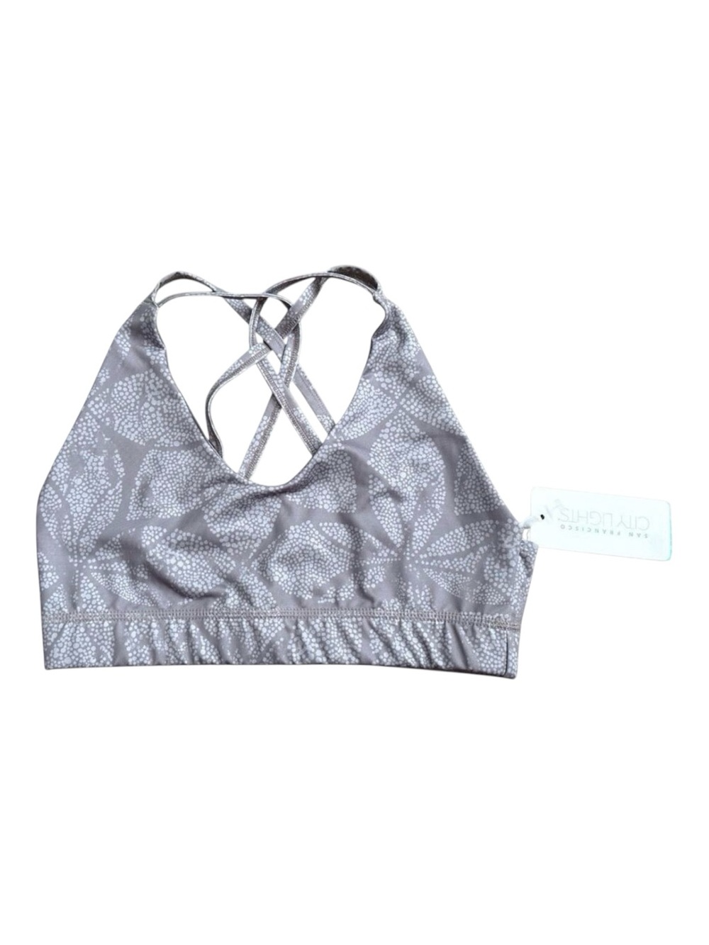 San Francisco City Lights Sports Bra Womens M Gray Geometric Strappy Back NWT